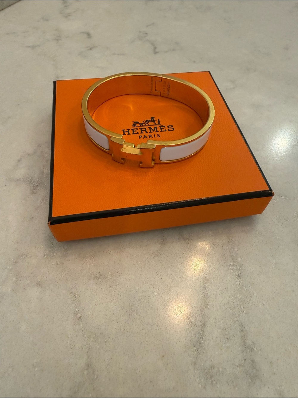 Hermes White and Gold Enamel Clic H Bracelet